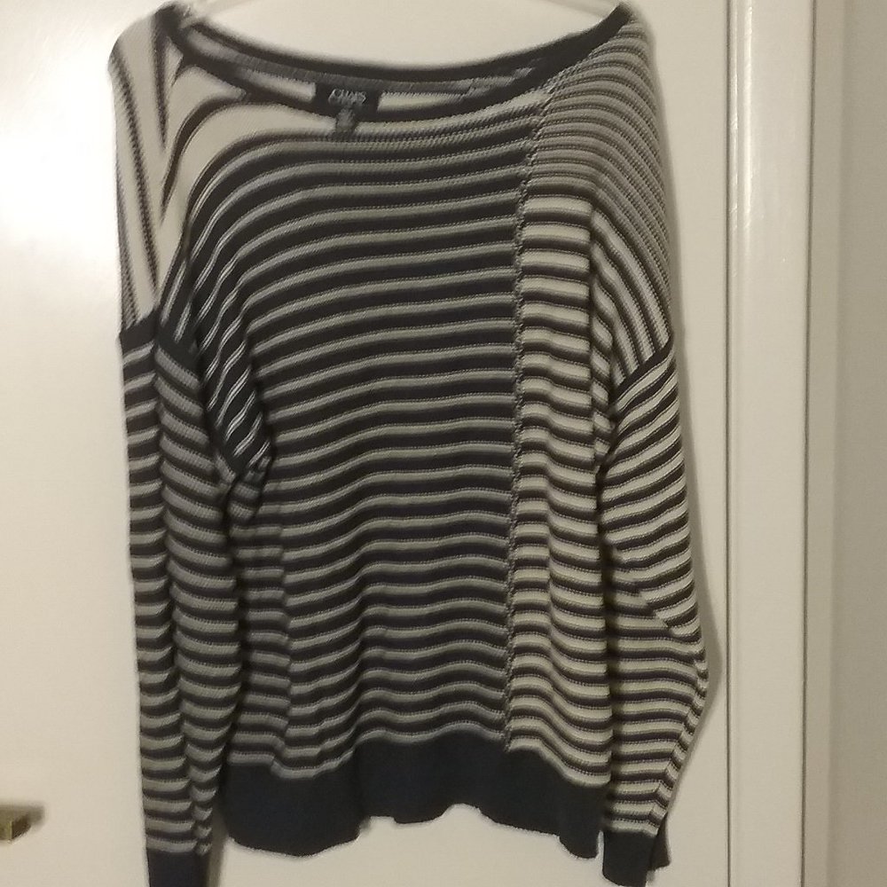 CHAPS Women's Sweater, size - Large, Blue & Cream
